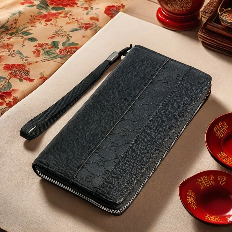 Vintage Minimalist Men's Wallet Large Capacity Zipper Long Bifold - 4