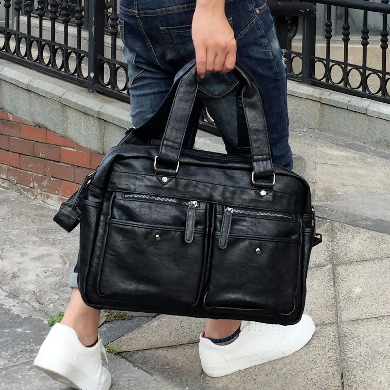 Men's Leather Crossbody Bag, Business Casual Briefcase & Shoulder Bag - 1