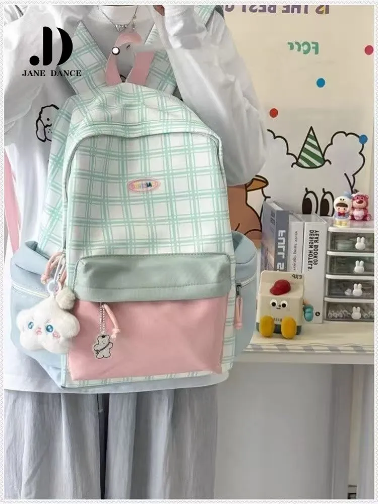 Cute Plaid Backpack for Students, Large Capacity Lightweight School Bag - 5