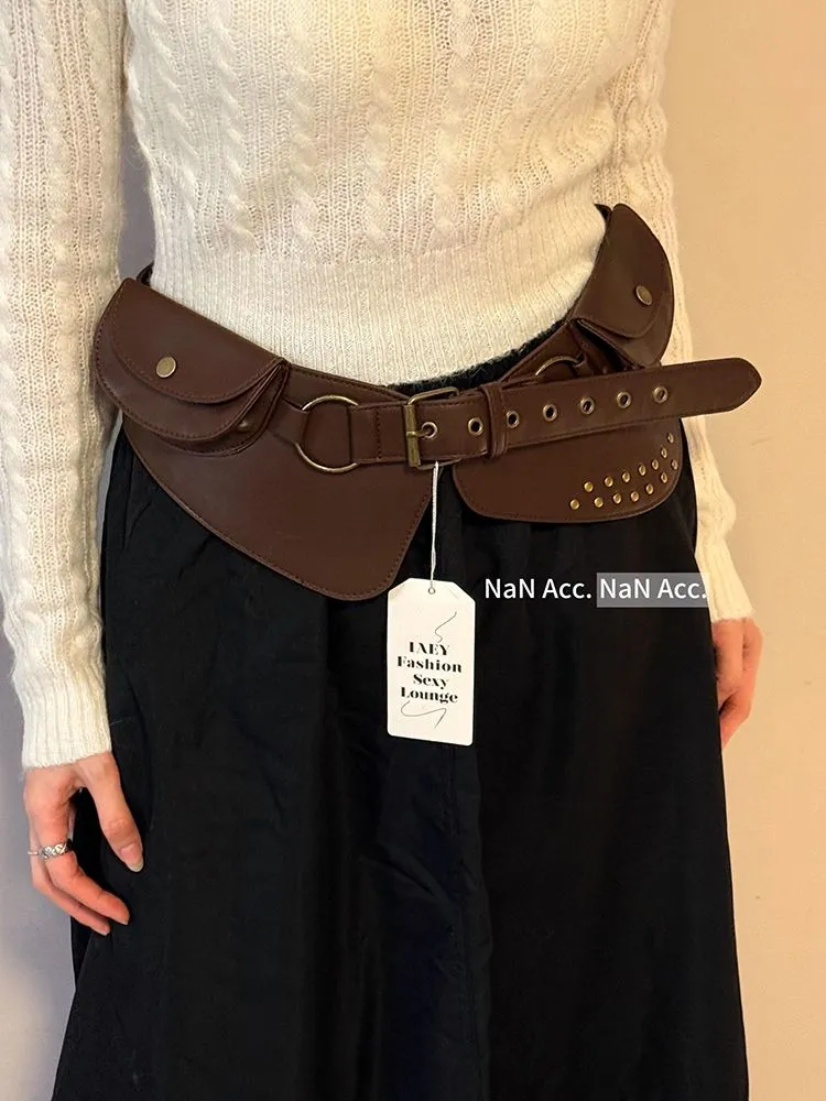 Punk Rock Waist Bag with Metal Buckle, Vintage Style Women's Belt Bag - 5