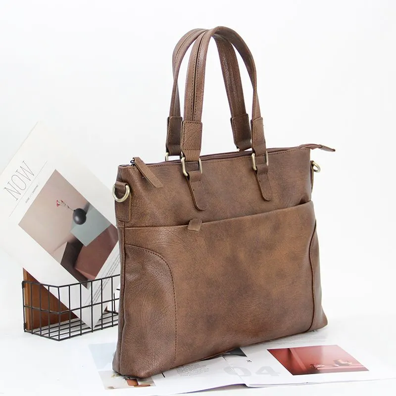 Men's Business Laptop Bag Large Capacity Crossbody Briefcase Horizontal Style - 4