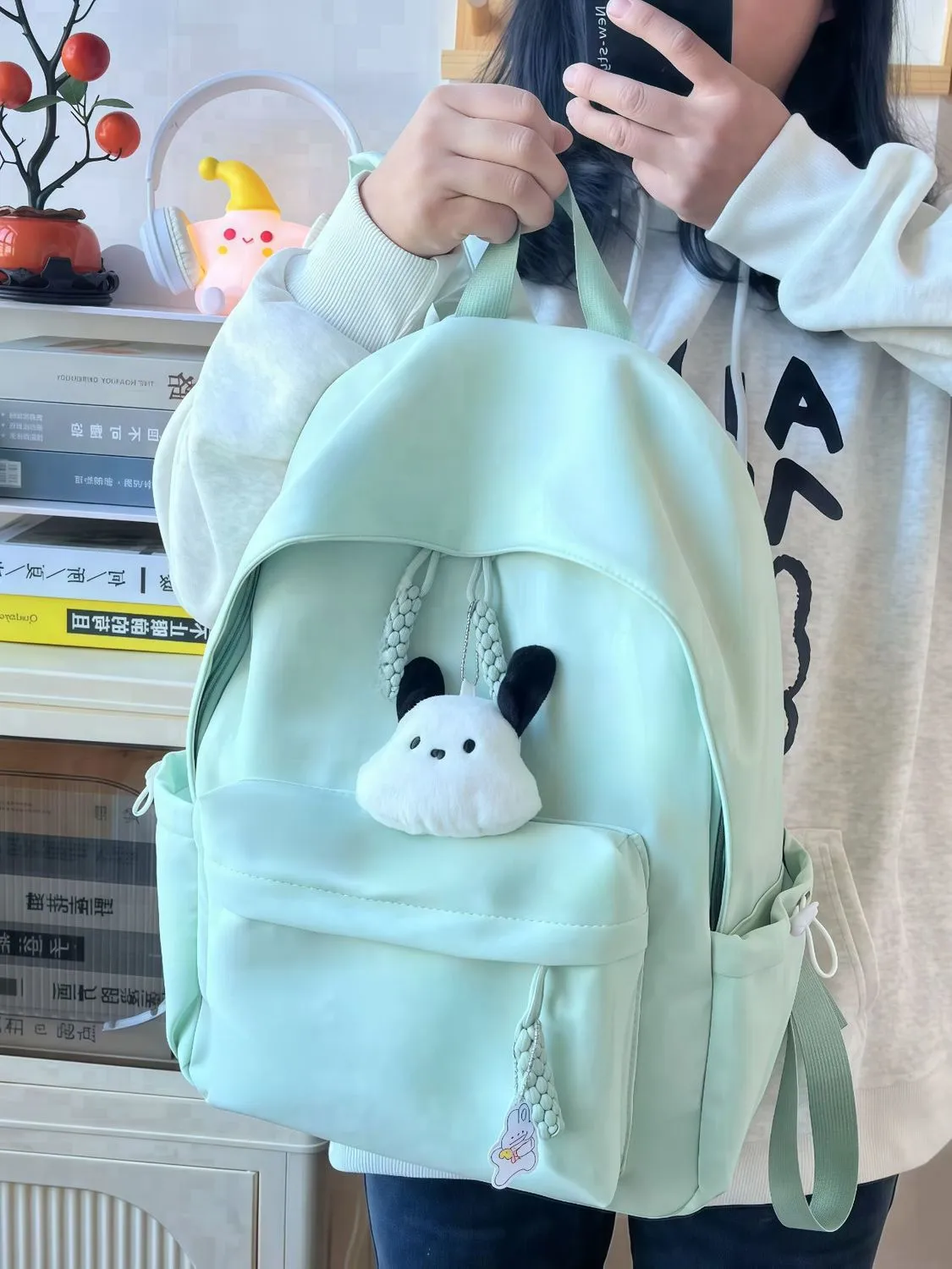 Minimalist Solid Color Backpack for High School Girls, Stylish & Lightweight - 3