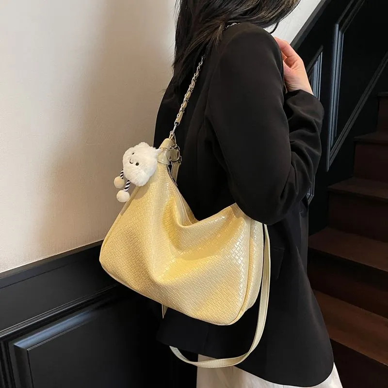 Woven Tote Bag Women Large Capacity Shoulder Bag PU Crossbody Bag - 2