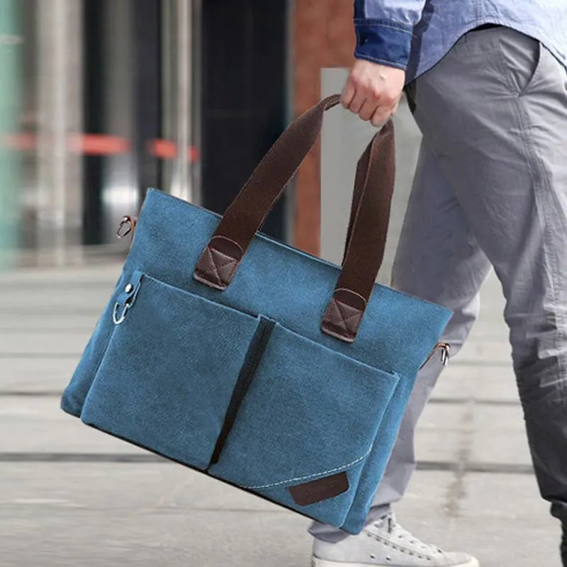 Men's Casual Canvas Messenger Bag Crossbody Briefcase Horizontal Style - 5