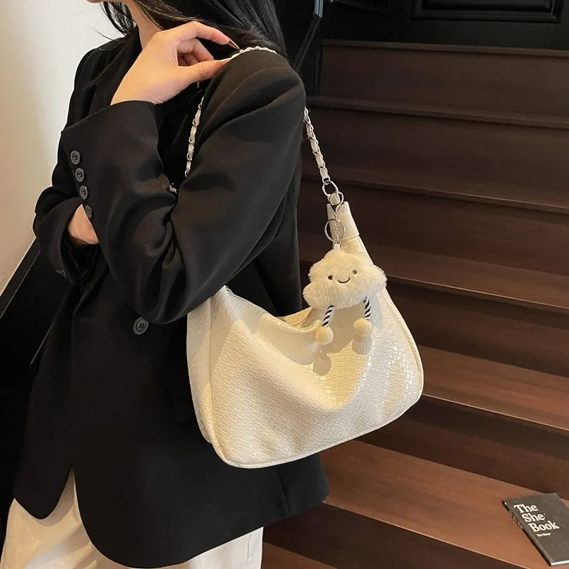 Woven Tote Bag Women Large Capacity Shoulder Bag PU Crossbody Bag - 4