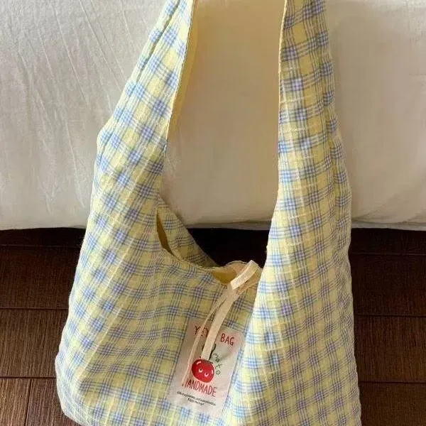 Plaid Tote Bag Large Capacity Canvas Shoulder Bag for School Commute - 4