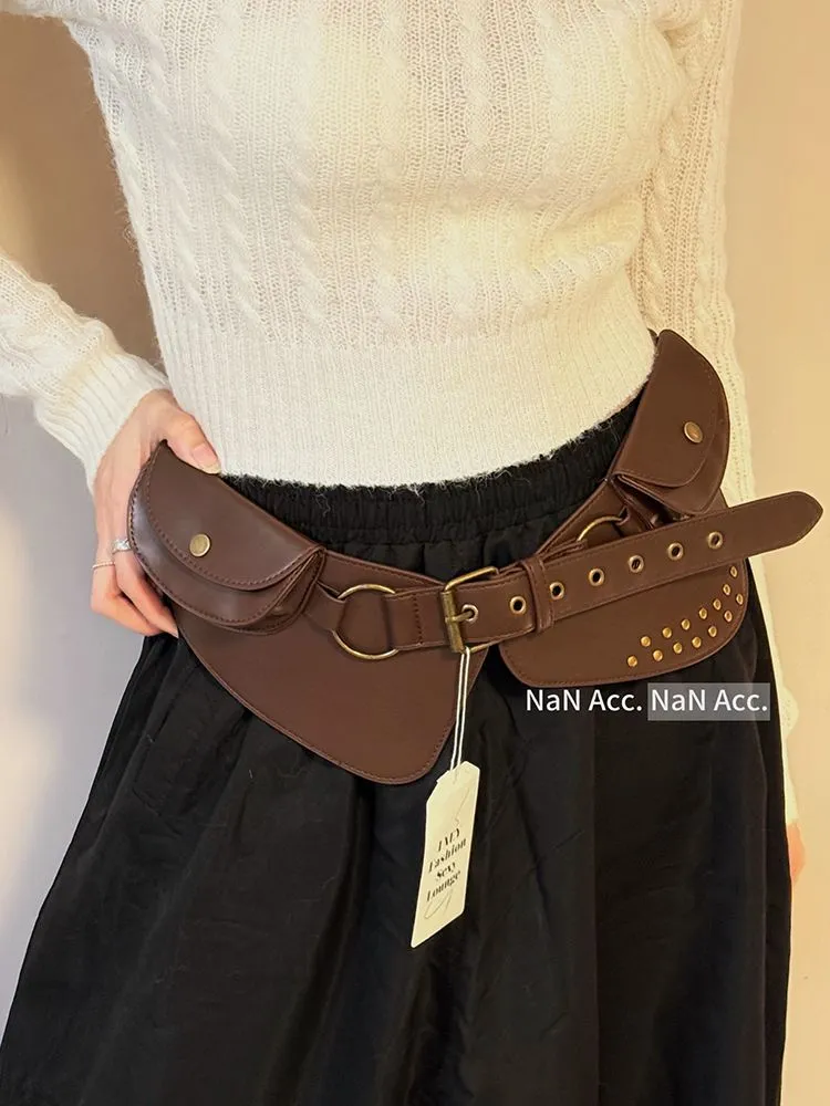 Punk Rock Waist Bag with Metal Buckle, Vintage Style Women's Belt Bag - 2