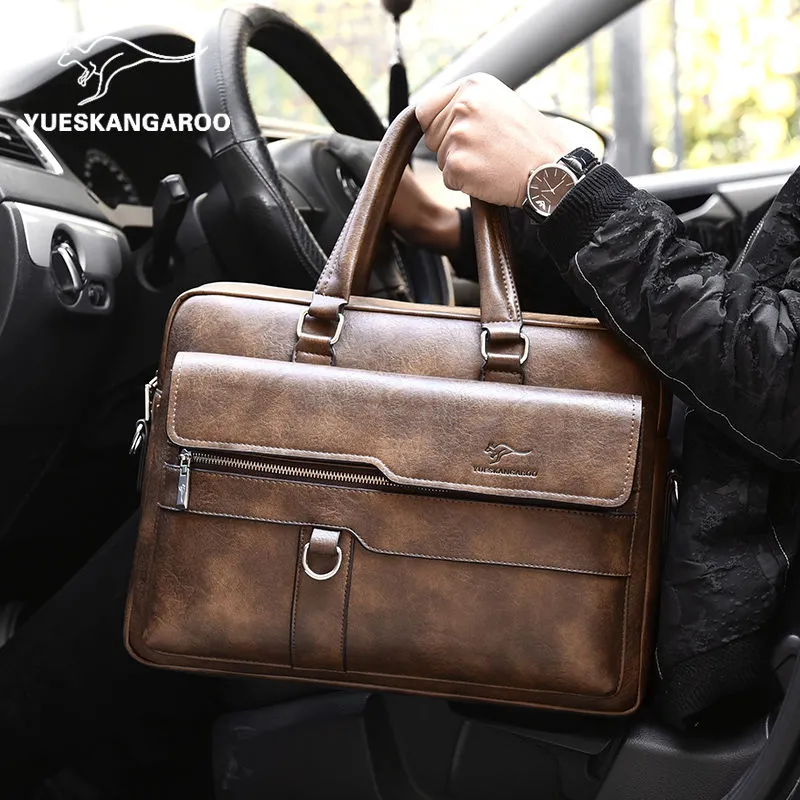 Men's Leather Briefcase Retro Crossbody Bag Large Capacity - 2