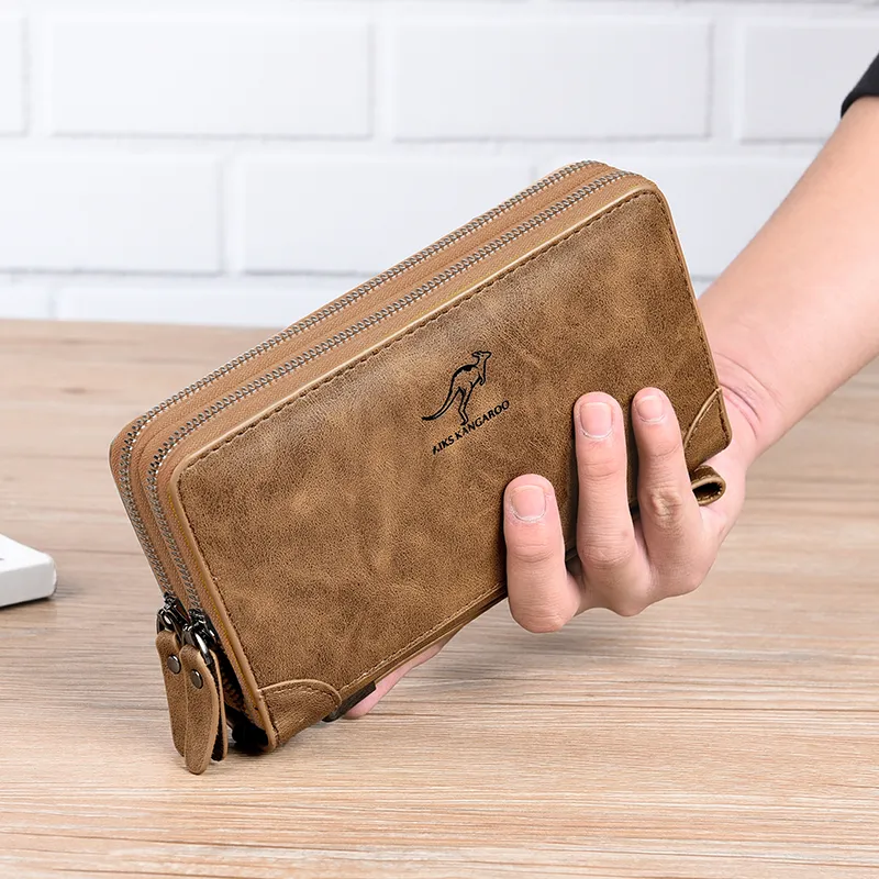 Men's Large Capacity Double Zipper Wallet Anti-Theft RFID Blocking Card Holder - 1