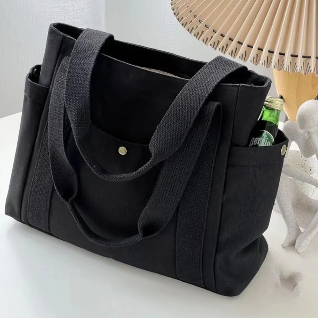 Canvas Tote Bag with Chain Detail, Large Capacity Women's Fashion Bag - 3
