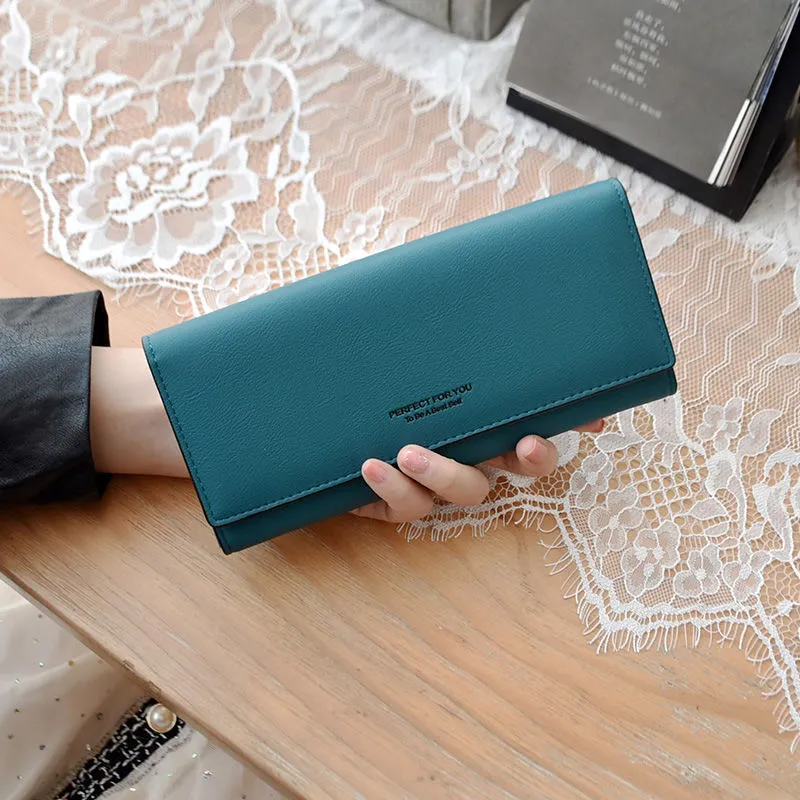 Long Women's Wallet Minimalist Fashion Foldable Bifold Money Clutch - 5