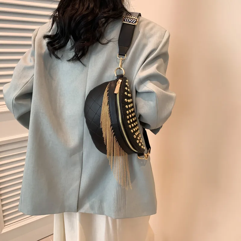 Summer Crossbody Bag 2025 Rhinestone Shoulder Bag Wide Strap Fringe Purse - 2