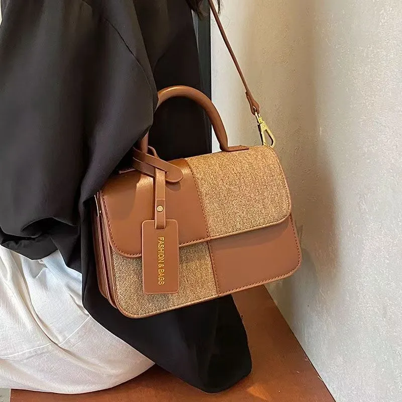 Retro Contrast Color Handbag 2025 Fashion Square Shoulder Bag for Women - 2