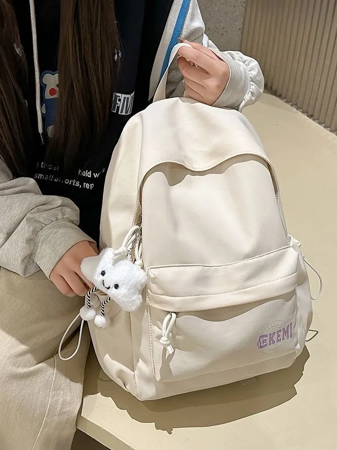Stylish Nylon Backpack for Women, Lightweight College School Bag in Solid Colors - 1