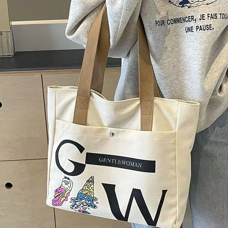 Large Tote Bag for Women, 16L Canvas Shopper with Print, Zipper Closure - 2