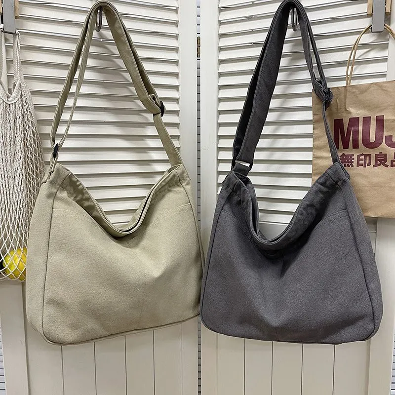 Washable Canvas Tote Bag Large Capacity Crossbody Shoulder Bag - 5