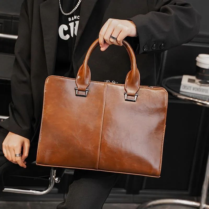 Men's Crossbody Laptop Bag 14 Inch PU Leather Briefcase Shoulder Bag - 1