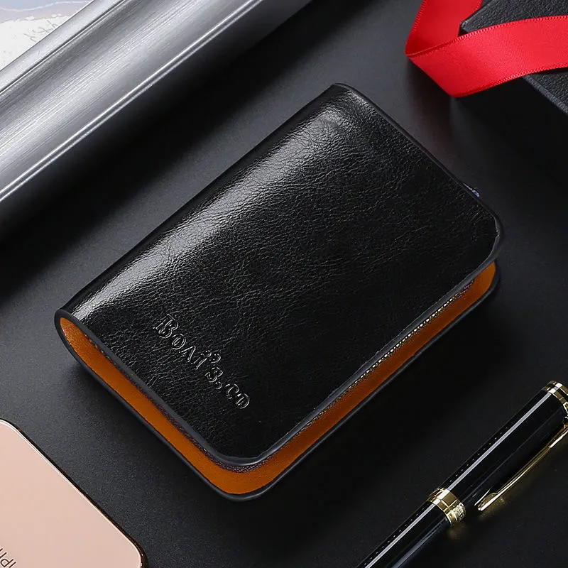 Leather Key Wallet Men's Multi-functional Compact Business Key Organizer - 5