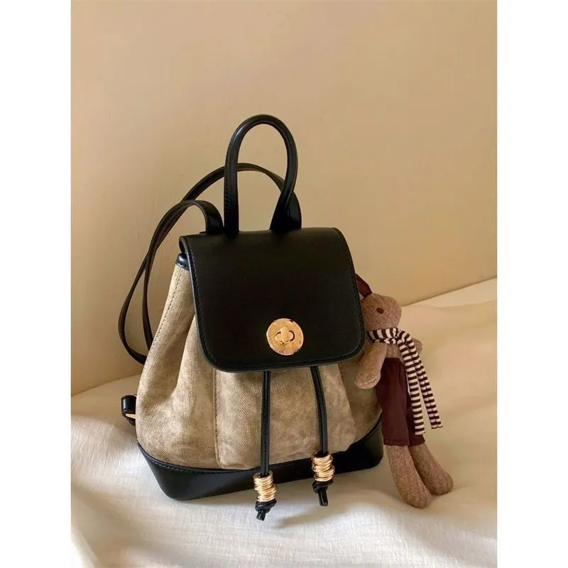 Korean Style Backpack, Autumn Brown Suede Leather Rucksack - 5