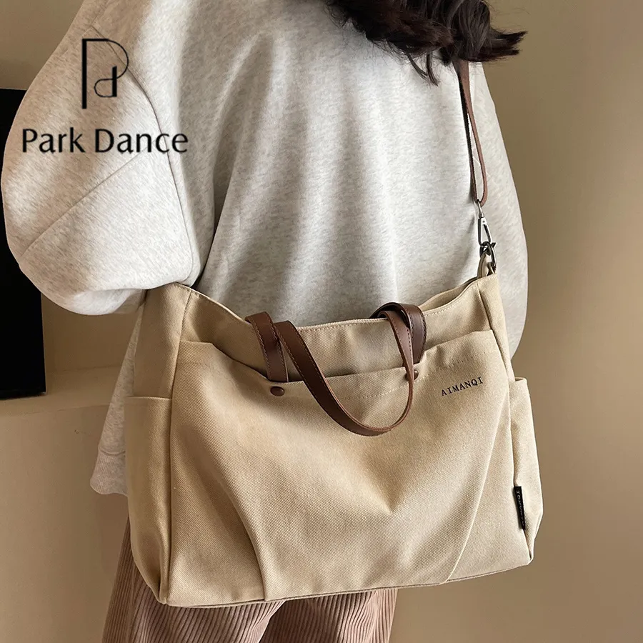 Canvas Tote Bag Large Capacity Crossbody Shoulder Bag for Commute - 4