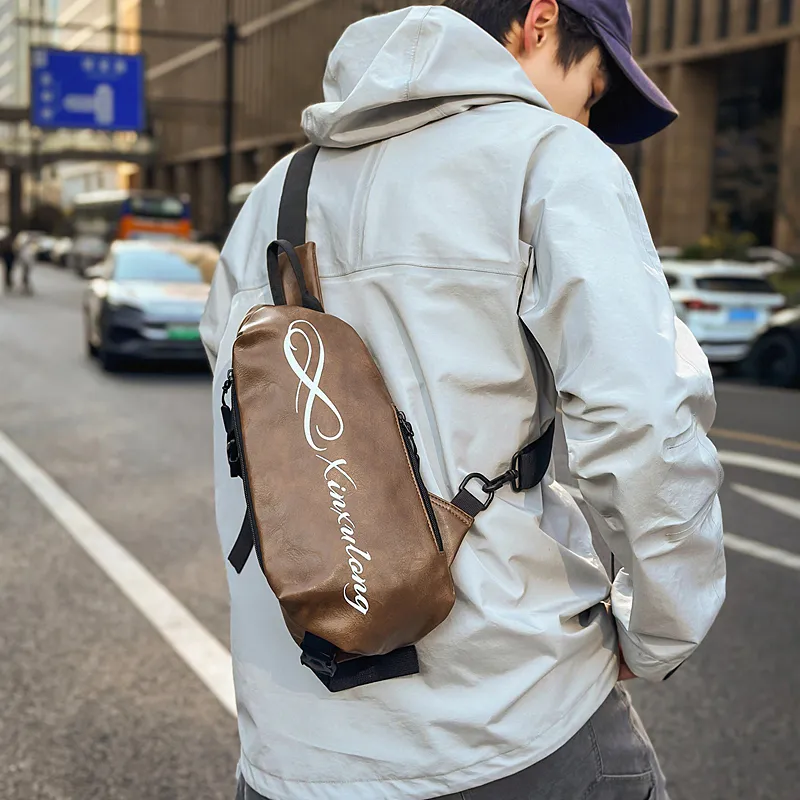 2025 Men's PU Shoulder Bag Crossbody Sling Backpack Large Capacity - 4