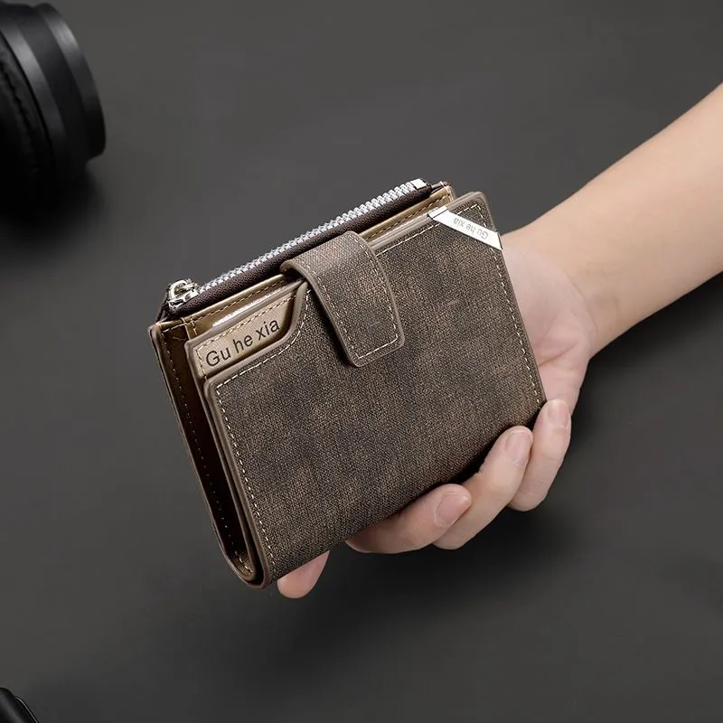Men's Short Wallet with Zipper Multi-Function Card Holder Soft PU Leather - 5