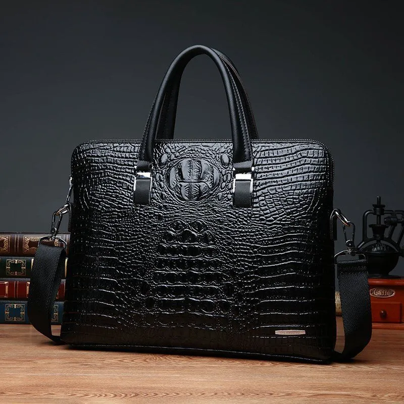 Crocodile Texture Men's Briefcase Laptop Bag PU Leather Business Messenger Bag - 1