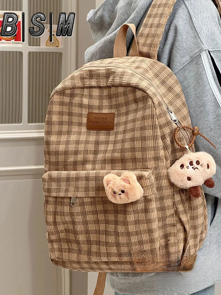 Ben Sherman Corduroy Backpack for Women, Plaid School Bag Lightweight - 3