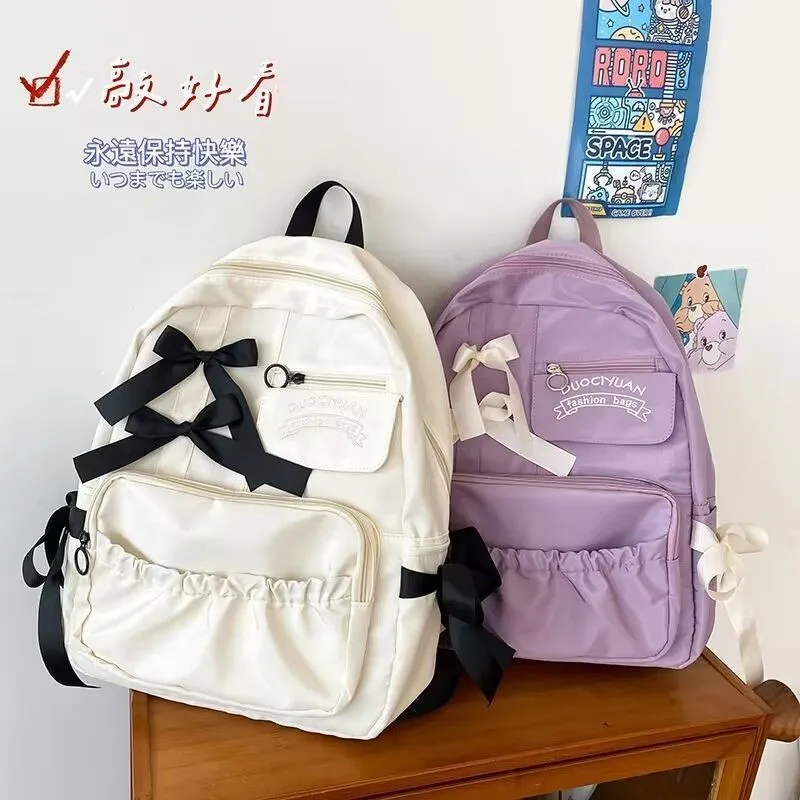 Bow Backpack Cute Rucksack for Girls, Sweet School Bag with Bowknot - 4