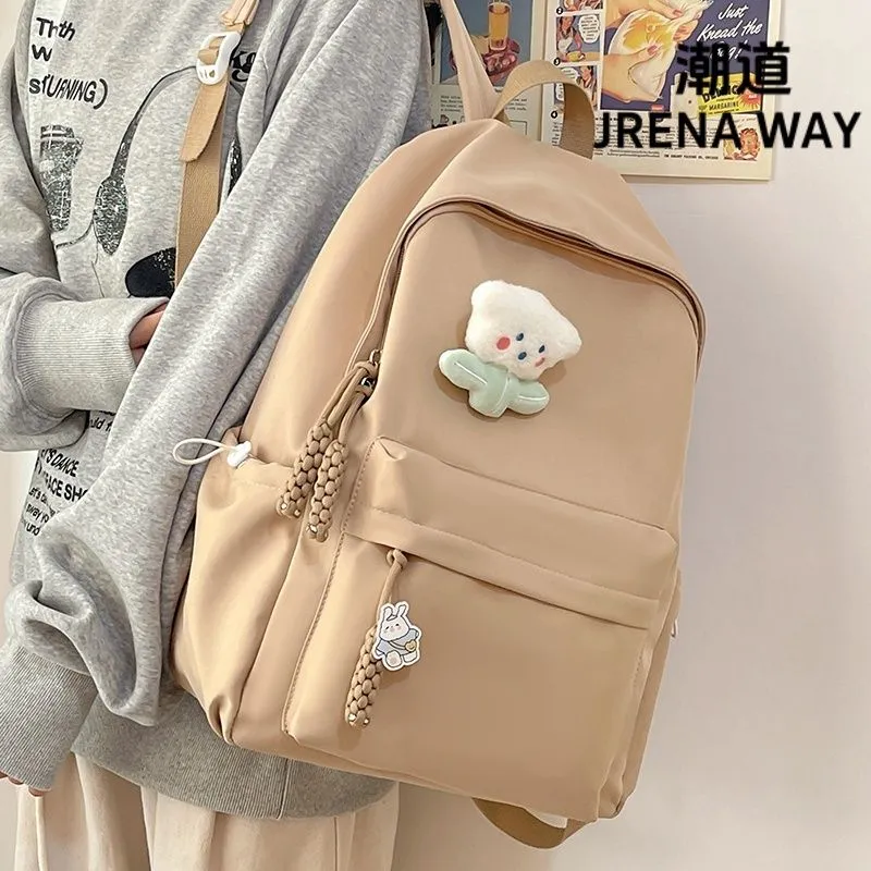 Minimalist Backpack for Women, Solid Color College Rucksack, Ins Style School Bag - 5