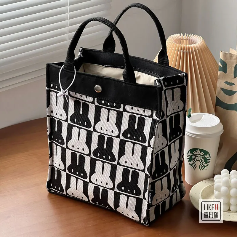 Japanese Rabbit Canvas Lunch Tote Bag, Ins Style Simple Casual Crossbody - 1
