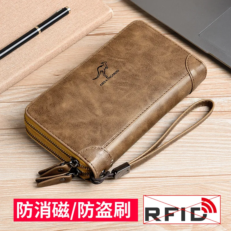 Men's Large Capacity Double Zipper Wallet Anti-Theft RFID Blocking Card Holder - 2