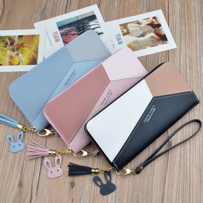 Women's Long Wallet with Color Blocking, Large Capacity Zipper Clutch for Phone - 3