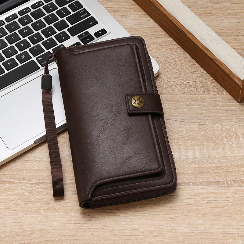 Men's Vintage Long Zip Wallet 2025 Large Capacity Card Holder Money Clip - 2