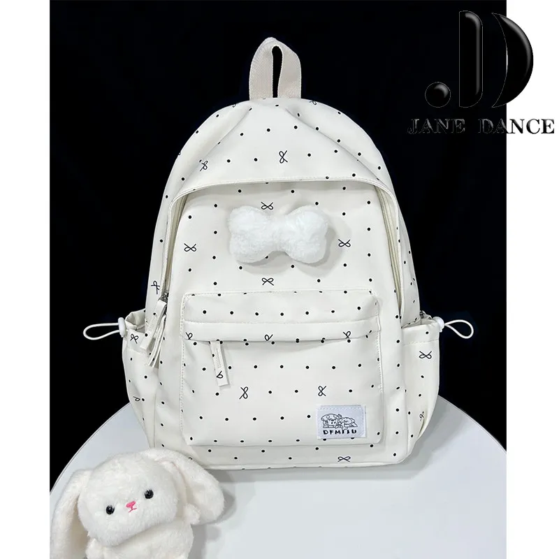 Polka Dot Bow Backpack for Girls, Cute Student Rucksack with Butterfly - 5