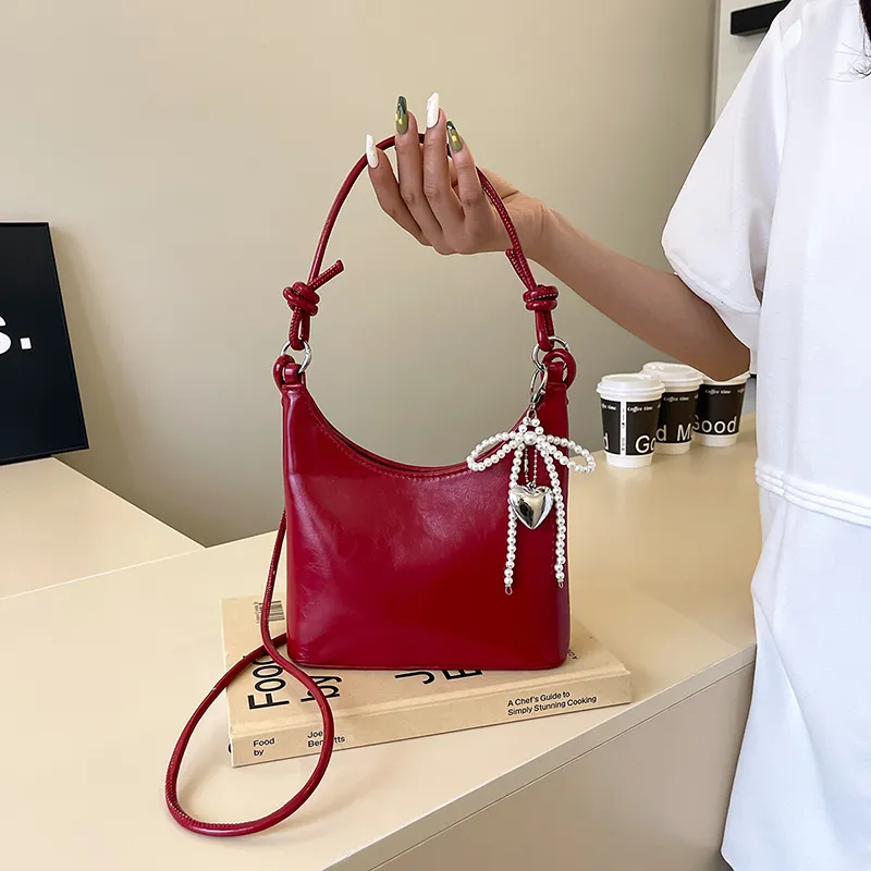 Underarm Bag Women 2024 Fashion Shoulder Crossbody Red PU Purse - 2