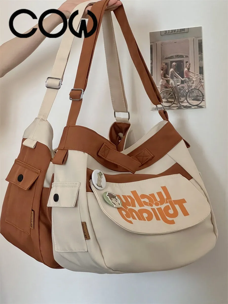Canvas Shoulder Bag Women Large Capacity Crossbody Bag Retro College Style - 1