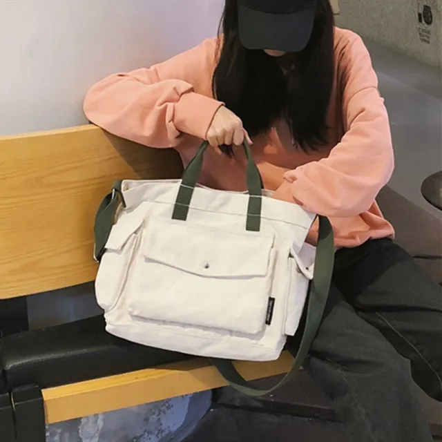 Large Capacity Canvas Tote Bag for Women, Japanese Korean Style Shoulder Bag - 3