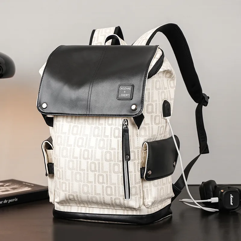 2025 New Backpack Men's Fashion Letter Print Travel Bag - 5