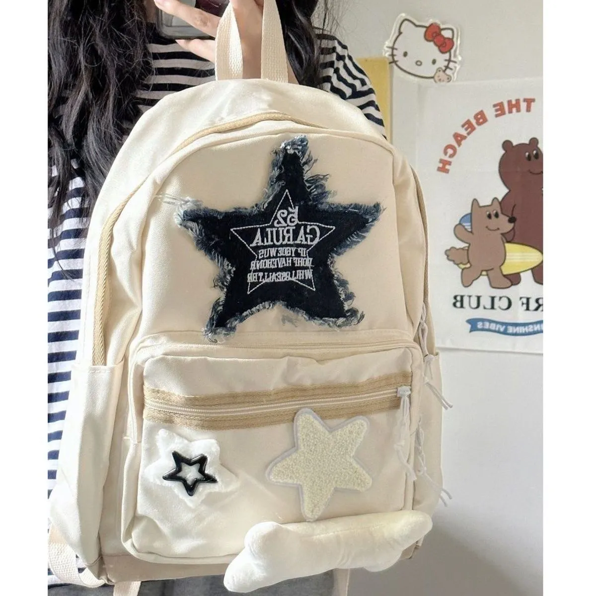 Stars Backpack Japanese Style Y2K Light Color Cute Casual Student Daypack - 1