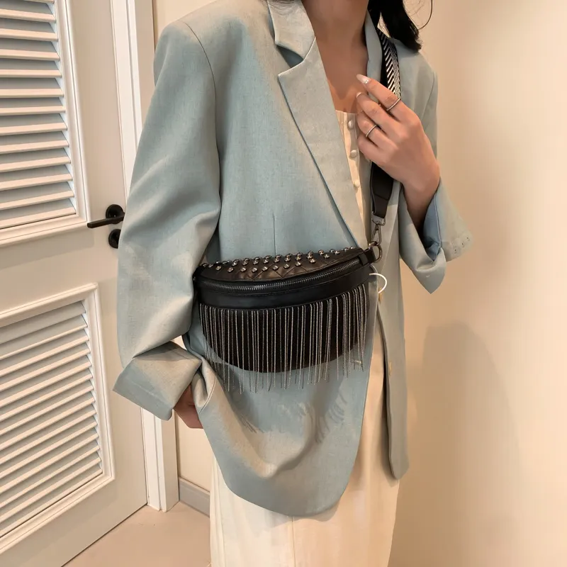Summer Crossbody Bag 2025 Rhinestone Shoulder Bag Wide Strap Fringe Purse - 5