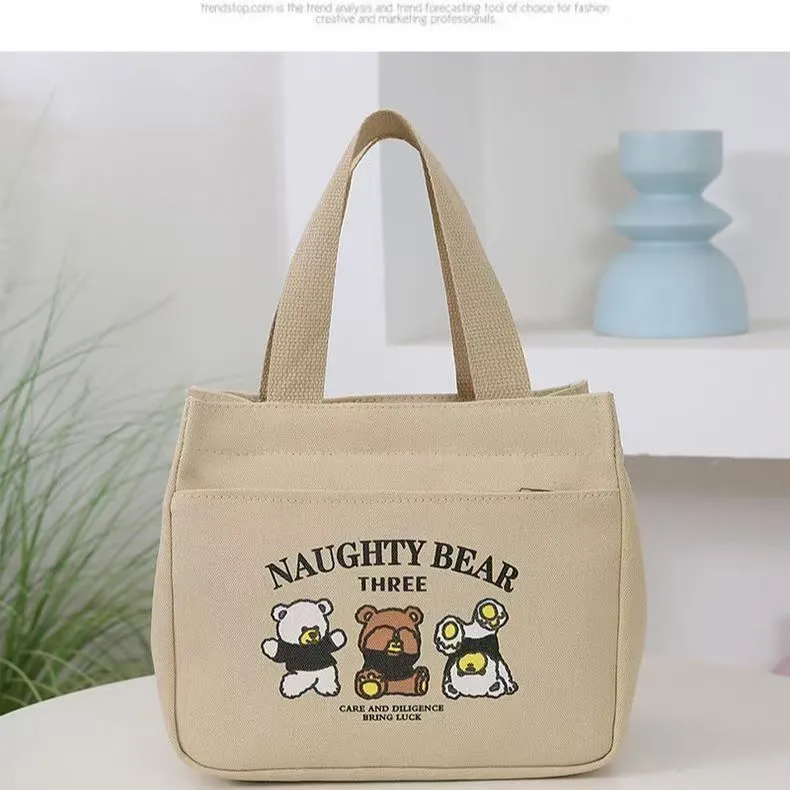 Canvas Tote Bag Large Capacity Lunch Box Bag for Work & School - 5