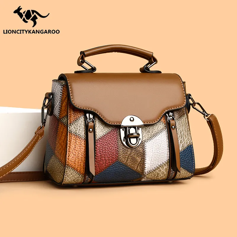 Small Crossbody Bag 2025, Retro PU Square Bag with Color Blocking - 2