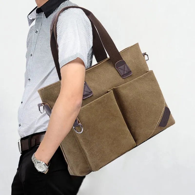 Men's Casual Canvas Messenger Bag Crossbody Briefcase Horizontal Style - 4