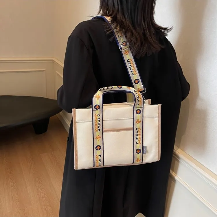 Large Canvas Tote Bag for Women, Durable Crossbody Shoulder Bag with Zipper - 3