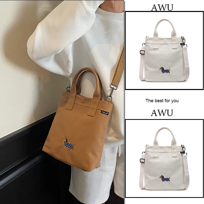 Canvas Tote Bag for Women 2025 Dachshund Embroidery Large Capacity Shoulder Bag - 1