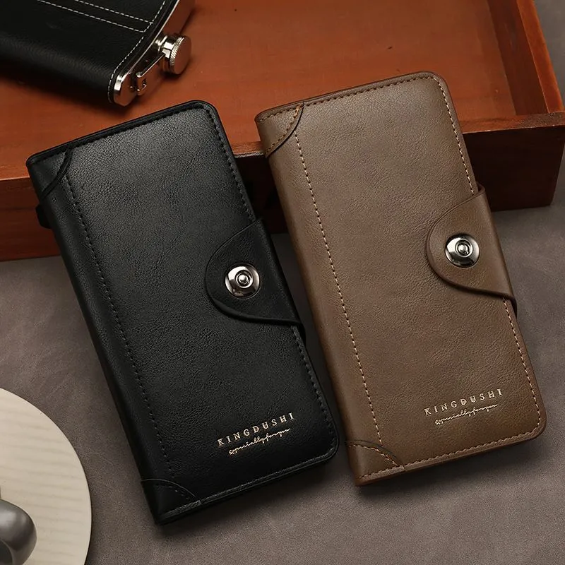 Men's PU Leather Long Wallet Multi-Card Holder Slim Fashion Tri-Fold - 2