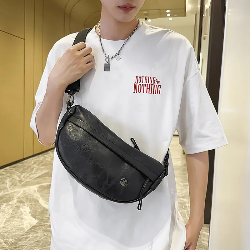 Japanese Style Waist Bag PU Leather Crossbody Bag for Men - 1
