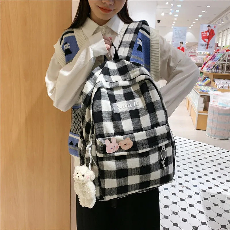 Plaid Backpack for Women 2021 New Ins Style School Bag for Teen Girls - 5