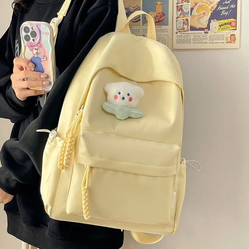Minimalist Solid Color Backpack for High School Girls, Stylish & Lightweight - 1